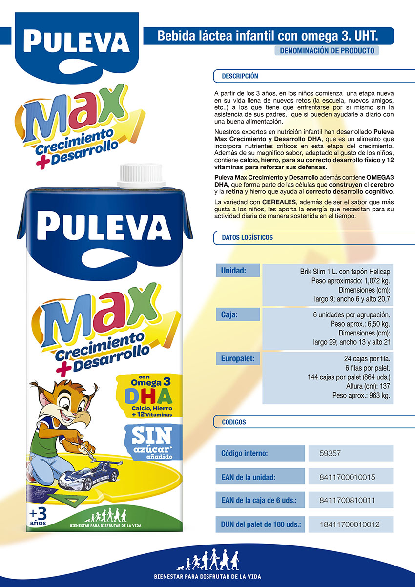 Puleva MAX Leche de Crecimiento y Desarrollo con Cereales, 6 x 1L