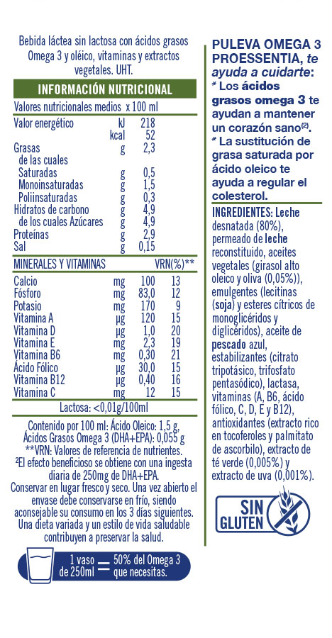 Leche sin lactosa puleva omega 3 (1 litro