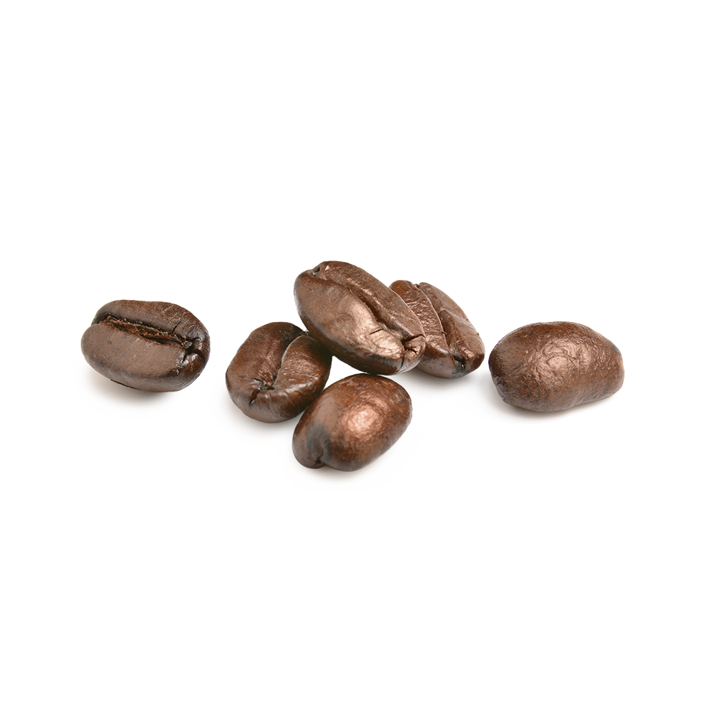 Granos de café tostados sobre fondo transparente