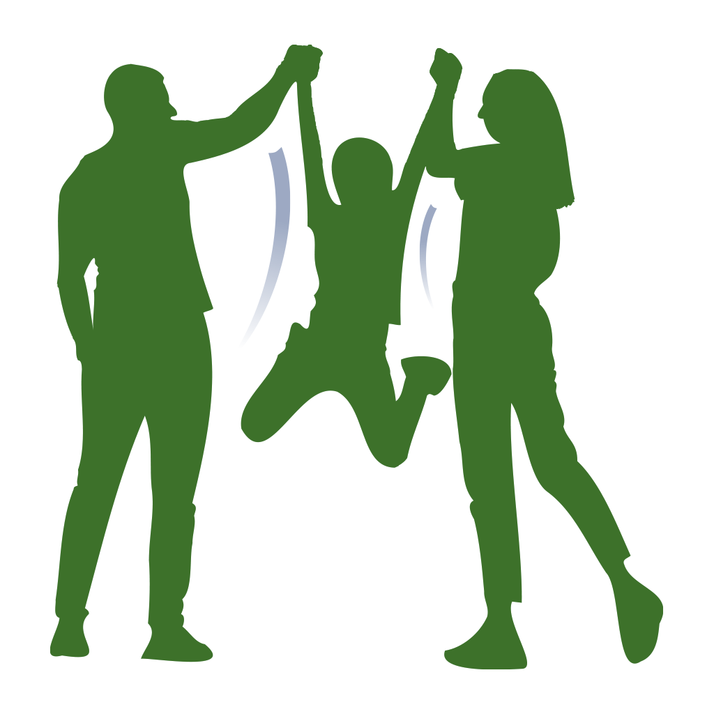 Tres personas saltando en silueta verde expresando vitalidad y energía