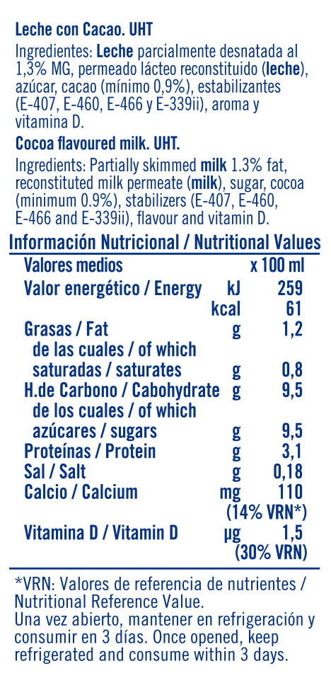 Información nutricional - 1 L