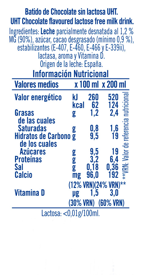 Información nutricional - 200ml