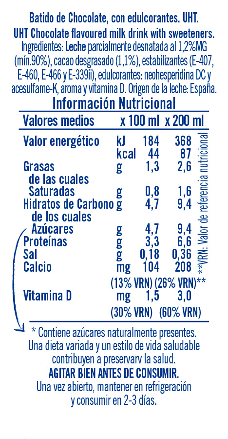Información nutricional - 200ml