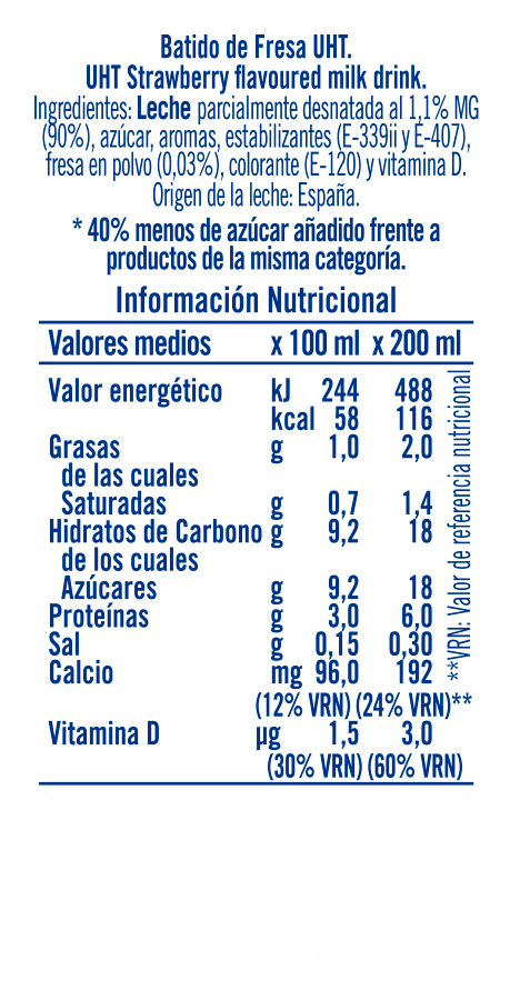 Información nutricional - 200ml