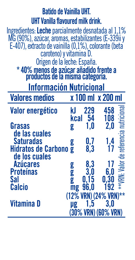 Información nutricional - 200ml