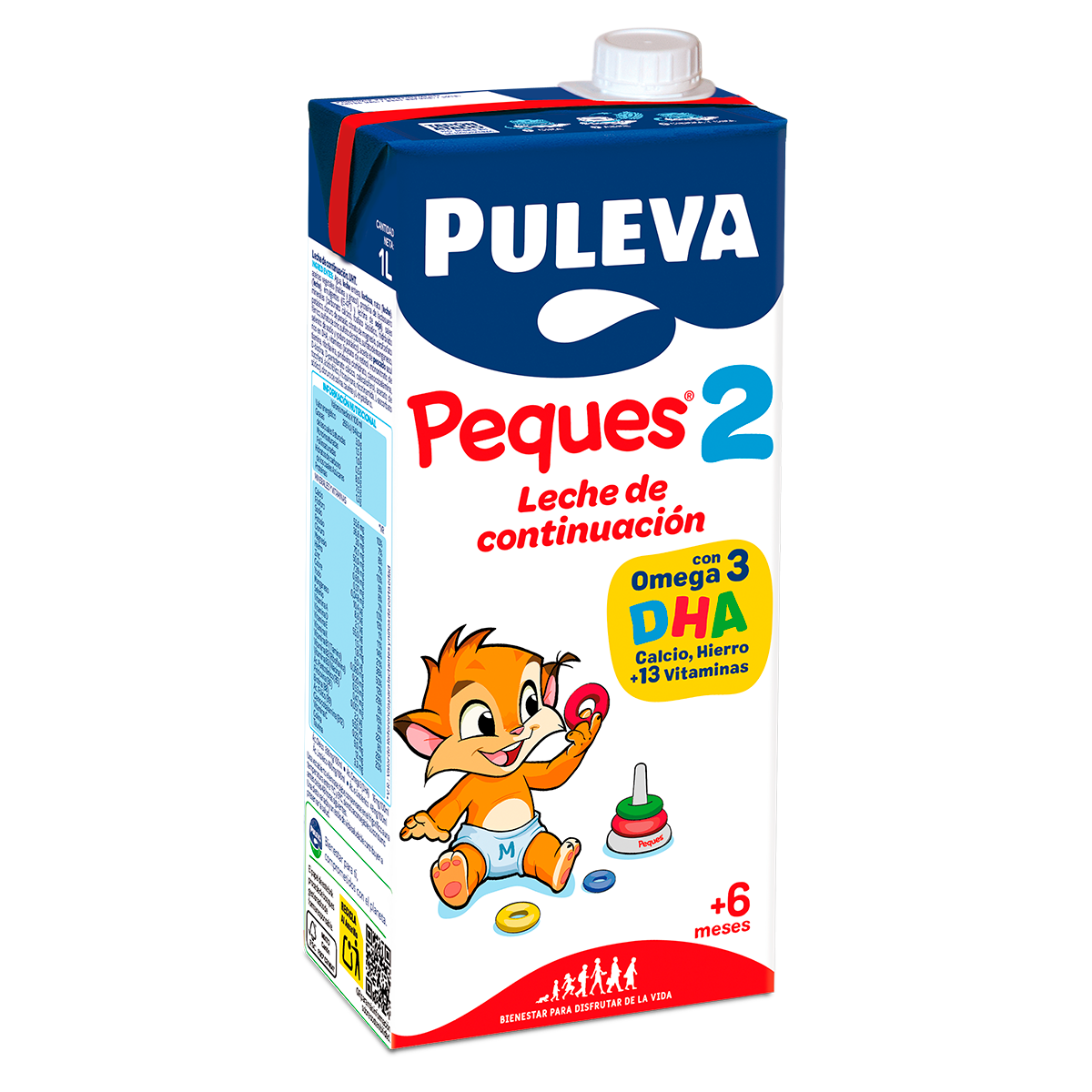 Brick PULEVA Peques 2 Leche Continuación 1L bebés 6 meses Omega 3 DHA calcio hierro vitaminas