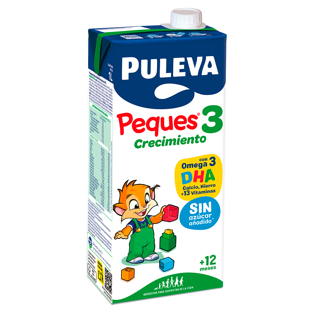 Brick PULEVA Peques 3 Crecimiento 1L niños 12 meses Omega 3 DHA calcio hierro sin azúcar añadido
