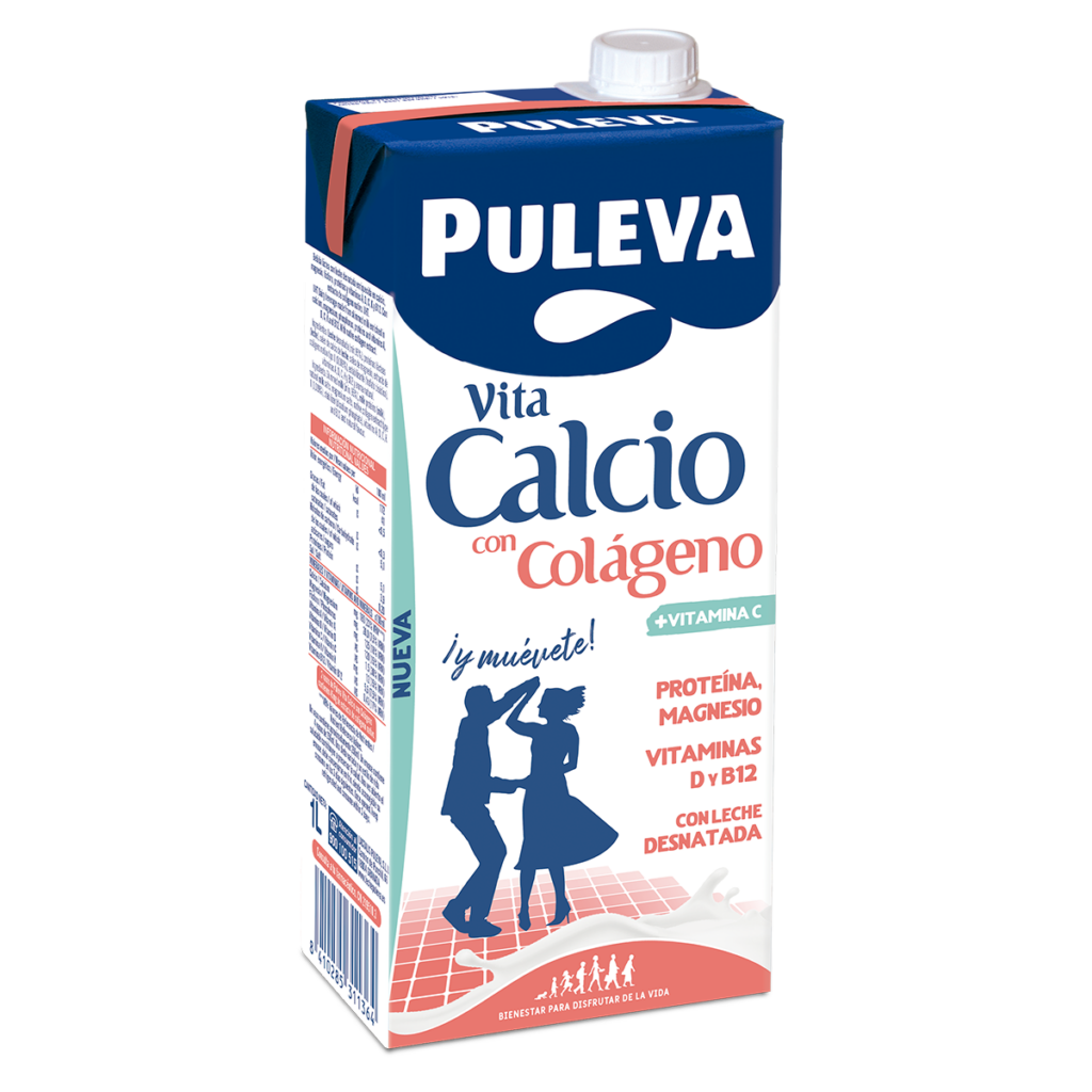 Envase Puleva Vita Calcio con Colágeno 1L Desnatada - Leche enriquecida con calcio, colágeno, vitamina C, proteína, magnesio y vitaminas D y B12