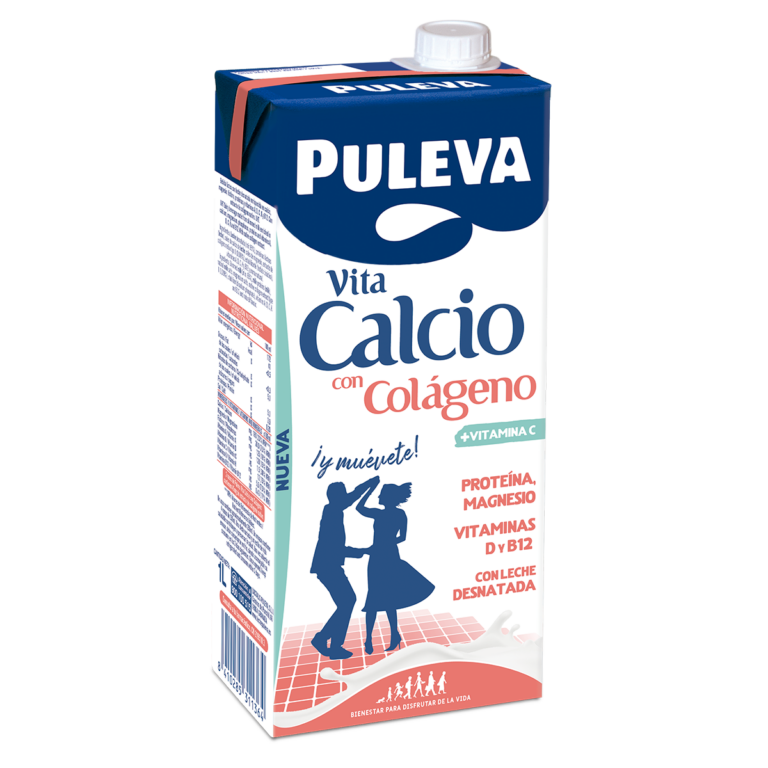 Envase Puleva Vita Calcio con Colágeno 1L Desnatada - Leche enriquecida con calcio, colágeno, vitamina C, proteína, magnesio y vitaminas D y B12