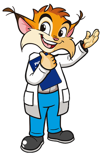 Personaje Max gato naranja sonriendo - mascota de marca Puleva