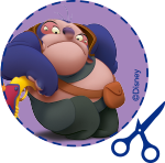 Cupón promocional morado con personaje Disney - oferta especial campaña