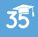 Número 35 gorro académico en cuadrado azul - icono educación formación