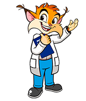 Mascota Maxi león de Puleva saludando vistiendo ropa blanca y azul