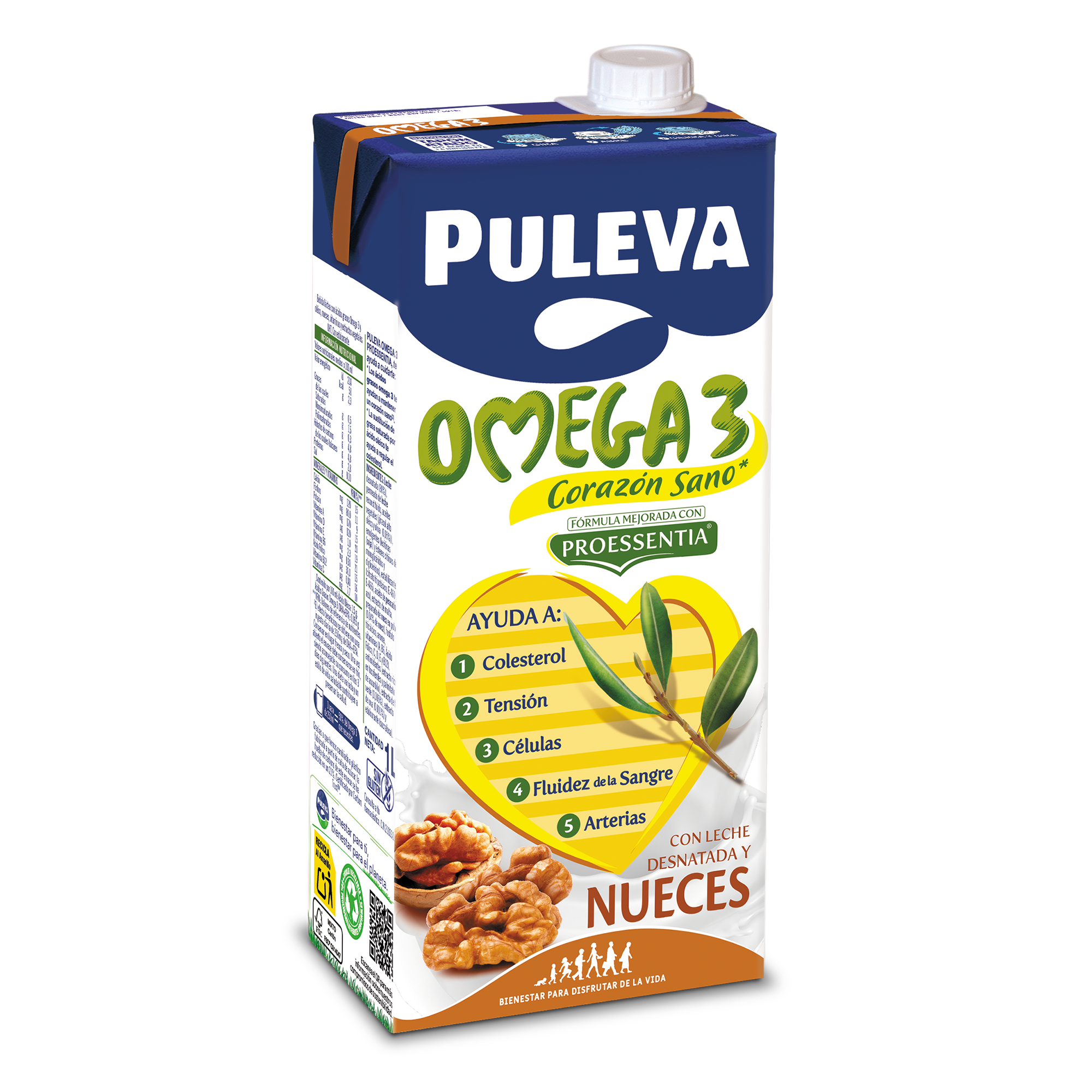 Envase leche Puleva Omega 3 Corazón Sano con nueces y Proessentia